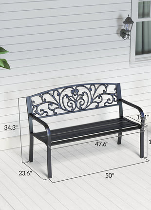 50" Blossoming Pattern Garden Decorative Patio Park Bench with Beautiful Floral Design & Relaxing Comfortable Build