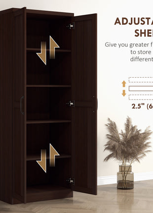 63" 2-Door Kitchen Pantry, Freestanding Cabinet with 2 Adjustable Shelves for Dining Room, Cinnamon Cherry Wood Grain