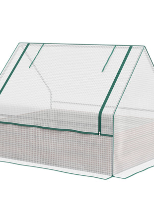 Raised Garden Bed, Outdoor Metal Planter Box with Mini Greenhouse, White and Brown