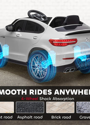 12V Toddler Ride On Car with Remote Control, Mercedes Benz AMG GLC63S Coupe, Electric Car with 2 Speed, MP3 Player, Light, Horn, Songs, Suspension, White