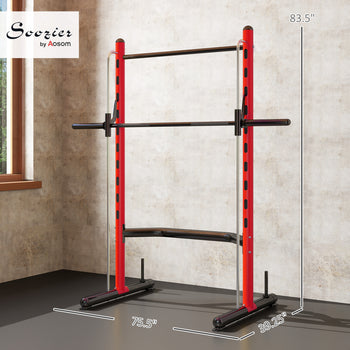Squat Rack with Pull Up Bar and Barbell Bar Adjustable Bench Press Multi-Function Weight Lifting Half Rack Red