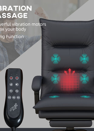 Executive Massage Office Chair with 6 Vibration Points, Microfiber Computer Desk Chair, Heated Reclining Chair with Footrest, Armrest, Double Padding, Charcoal Gray