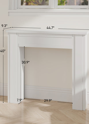 Modern Fireplace Mantel, Freestanding Fireplace Surround with Leg for Electric Fireplaces, 44.7" W x 40" H, White