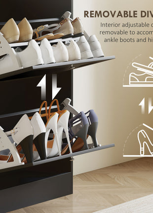 Modern Shoe Storage Cabinet with 3 Flip Drawers and Adjustable Shelves for 12-18 Pairs of Shoes, Black