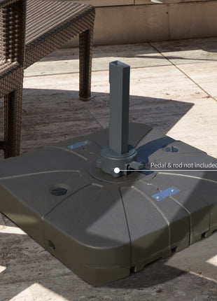 Square Cantilever Patio Umbrella Base with 4 Wheels for Easy Moving, Heavy Duty Umbrella Stand Weight, 330 lb Capacity Sand or 286 lb Capacity Water, Coffee