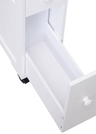 6.25" x 20.5" x 28.25" Wood Rolling Narrow Bathroom Side Storage Cabinet - White
