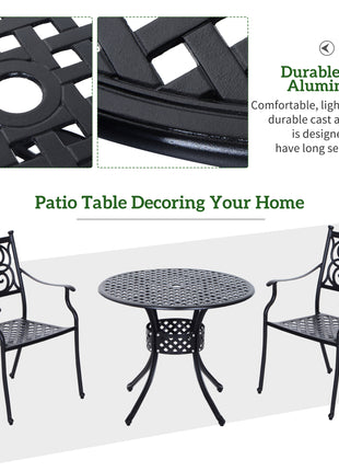 33" Patio Dining Table Round Cast Aluminium Outdoor Bistro Table with Umbrella Hole - Black