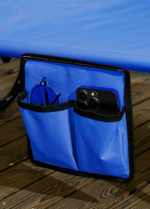 Pool Chaise Lounge Chairs Set of 2, Folding Lounge Chairs with Sunshade, Reclining Back, Steel Frame, Blue