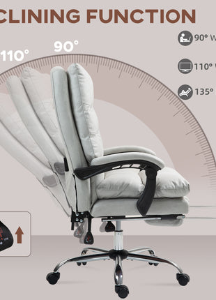 Microfibre Massage Office Chair, Heated Reclining Chair with Footrest, Double-tier Padding, Swivel Wheels, Light Gray