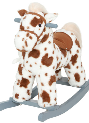 Rocking Horse, Animal Rocker with Rabbit Toy and Realistic Neigh for Toddlers, Soft Filling Ride on Pony, Brown