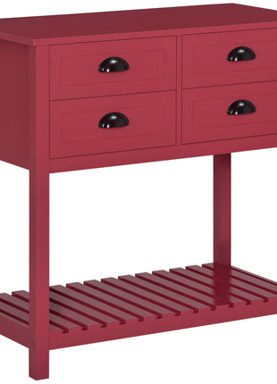 Sideboard Buffet Cabinet with Storage, Modern Coffee Bar Cabinet with 4 Drawers and Slatted Bottom Shelf, Console Table for Kitchen, Living Room, Dining Room, Hallway, Red