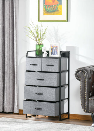 5-Drawer Dresser Tower Chest of Drawers Organizer with Steel Frame Gray