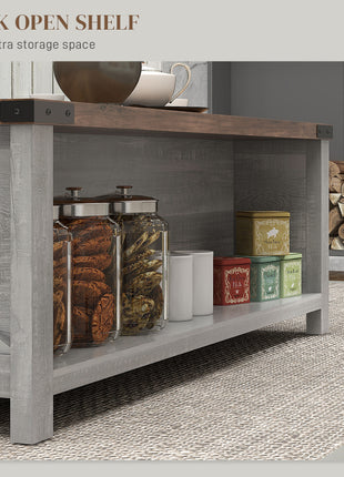 Coffee Table with Storage, Farmhouse Living Room Table with Storage Drawer and Open Shelf, Distressed Gray