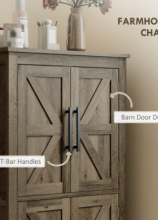 Bathroom Floor Storage Cabinet, Farmhouse Bathroom Cabinet with 4 Doors and Adjustable Shelf, Brown