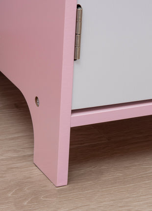 Toddler Table and Chair Set, Kids Writing Desk Homework Table with Whiteboard, Storage Cabinet, Pink