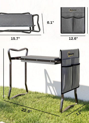2-In-1 Garden Kneeler and Seat, Heavy Duty Foldable Garden Stool with Soft EVA Pad and Tool Pouch, Gray