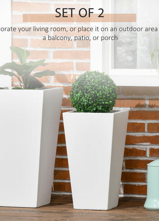 2-Pack Outdoor Planter Set, Flower Pots with Drainage Holes, Durable & Stackable Plant Pot, 22in & 18in, for Porch, Entryway, Patio, Yard, Garden, White
