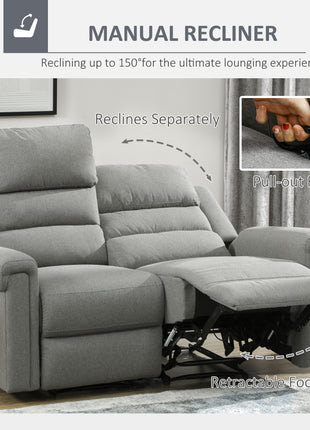 Fabric Reclining Sofa, 2 Seater Recliner Sofa with Manual Pull Tab, RV Couch, Home Seating, Gray