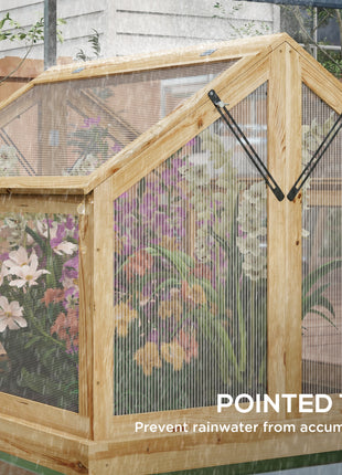 Raised Garden Flower Bed Kit with Greenhouse, Wooden Cold Frame Planter, 35.5" x 31.5" x 36", Natural