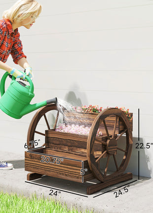 Wooden Wagon Planter Box, 3-Tier Raised Garden Bed, for Vegetables Flowers Herbs, 25" x 24" x 23"