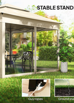 Outdoor Patio Pop Up Canopy Gazebo Shelter with Zipper Netting, Carry Bag, 11' x 11', Beige