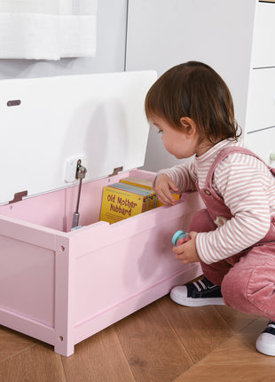 Toy Box Chest, Kids Storage Bench with Large 27 L Interior, Toy Organizer with Top Lid, and Backrest, Pink