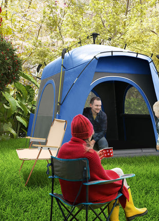 3 Person Pop Up Camping Tent Quick Setup Automatic Hydraulic Family Travel Tent w/ Windows Doors Carry Bag, Blue
