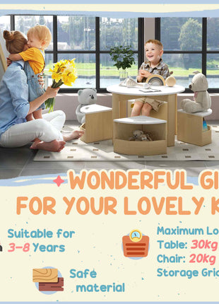 5 Piece Kids Table and Chairs Set with Storage for Art, Craft, Drawing, Playroom, Classroom, Nursery, White