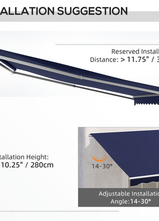 16'x10' Electric Retractable Awning Sunshade Shelter with Remote Controller & Crank Handle for Deck Balcony Yard, Blue