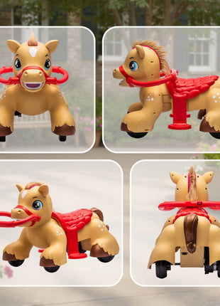 Ride On Horse Toy, 12V Battery Powered Ride on Toy with Carrot Toy, Comb and Sound, Electric Rocking Horse for Toddlers