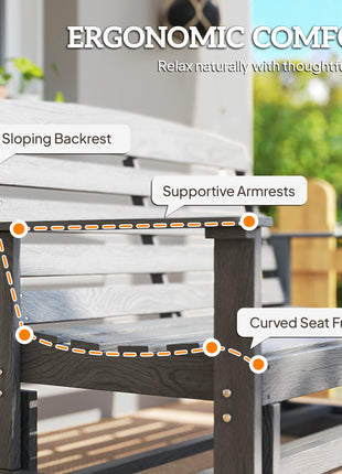 Patio Glider Bench w/ HDPE Slatted Double Rocking Chair, Distressed Gray
