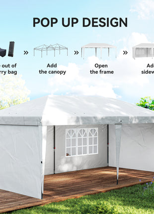 10' x 20' Pop Up Canopy Tent with 4 Sidewalls, Instant Gazebo with Carry Bag for Garden, Patio, White