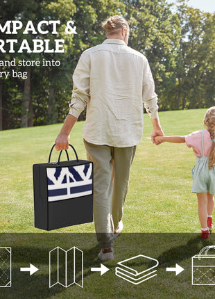 Reversible Outdoor Rug, Waterproof Plastic Straw with Carry Bag, 6' x 9', Blue & White Geometric