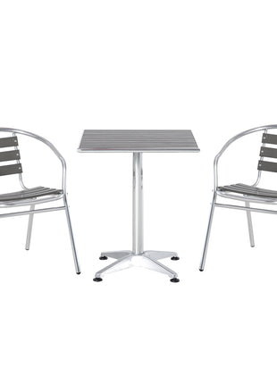 3-Piece Outdoor Patio Bistro Table Set with Aluminum Frame, Woodgrain-Style Tabletop & Draining Slat Design