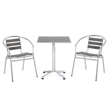 3-Piece Outdoor Patio Bistro Table Set with Aluminum Frame, Woodgrain-Style Tabletop & Draining Slat Design