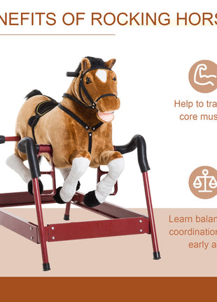 Durable Kids Plush Spring Rocking Horse, Ride On Rocking Horse with Realistic Sounds, Brown