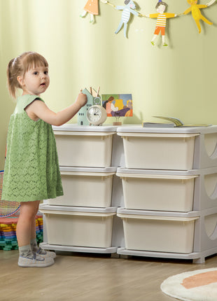 3 Tier Kids Storage Unit, Toy Organizers and Storage with 6 Drawer Chest for Kids Bedroom Nursery Kindergarten Living Room for Boys Girls Toddlers, Cream White