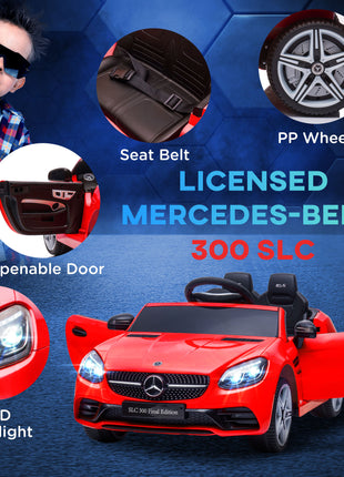 Mercedes SLC 300 Licensed Kids Electric Car with Remote Control, 12V Battery Powered Kids Ride on Car with Music, Lights, Suspension for 3-6 Years Old, Red