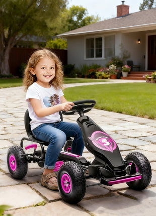 Ergonomic Pedal Go Kart Kids Ride-on Toy with Tough, Wear-Resistant Tread for Boys & Girls, Ages 5-12, Pink