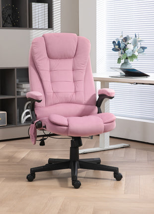 6 Point Executive Office Chair with Heat, Velvet High Back Vibrating Massage Office Chair, Pink