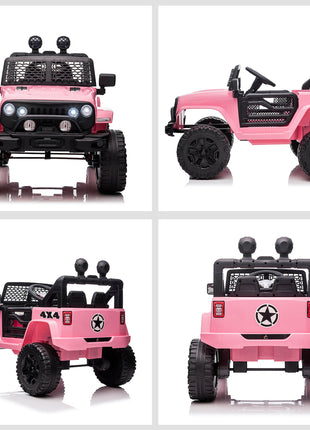 12V Kids Ride On Truck with Parent Remote Control, Battery Powered Electric Car with Spring Suspension, Adjustable Speed, LED Lights and Horn, Pink