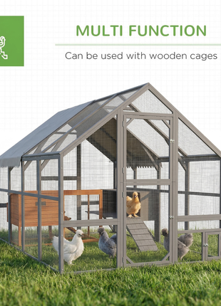 9' x 6' x 6' Large Chicken Coop with Nesting Box, Water-Resistant and Anti-UV Cover for 8-12 Chickens, Gray