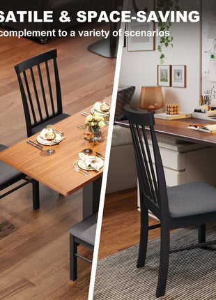 Wooden Dining Chairs Set of 4, Farmhouse Upholstered Kitchen Chairs with Rubber Wood Frame, Black and Gray