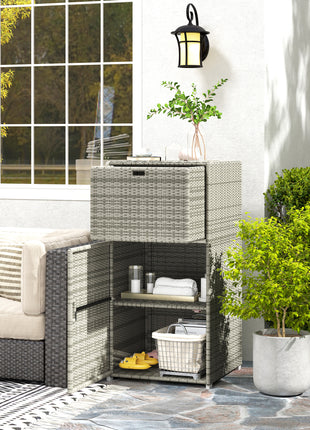 Outdoor Towel Rack for Pool w/ Drawer & Cabinet, Gray