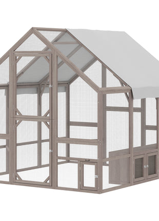 Large Wooden Chicken Coop for 8-10 Hens, Walk-in Chicken Run with Waterproof Cover, Nesting Boxes and Perches