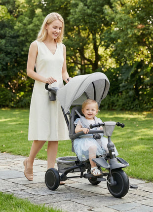 6 in 1 Kids Tricycle with Adjustable Push Handle, Removable Canopy, Reversible Seat, for 1-5 Years, Gray