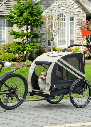 2-in-1 Pet Bike Trailer for Small Medium Dogs, Road-Visibility Dog Stroller Bicycle Carrier, Weather-Strong Bike Wagon Trailer Sidecar Attachment, White