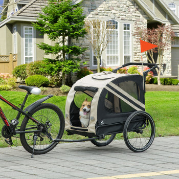 2-in-1 Pet Bike Trailer for Small Medium Dogs, Road-Visibility Dog Stroller Bicycle Carrier, Weather-Strong Bike Wagon Trailer Sidecar Attachment, White