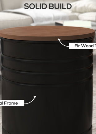 Round Storage Ottoman Set of 2, Nesting Ottomans with Wooden Lid, Metal Frame and Hidden Storage Space for Bedroom