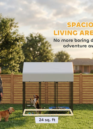 Outdoor Dog Kennel with Roof, 6' x 4' x 6' Heavy Duty Welded Wire Dog Playpen Enclosure with Escape-proof Lock